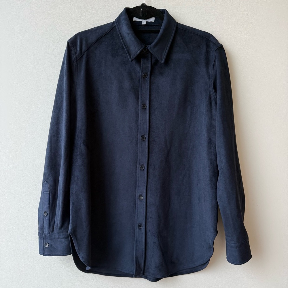 Tibi Ultrasuede Charlie Slim Navy Men's Shirt, Size S
